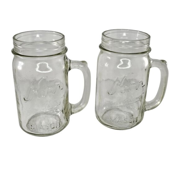 Vintage Kerr Self Sealing Mason Jar With Handle Set of 2 5.4" Glass Cup Mug - Picture 1 of 8